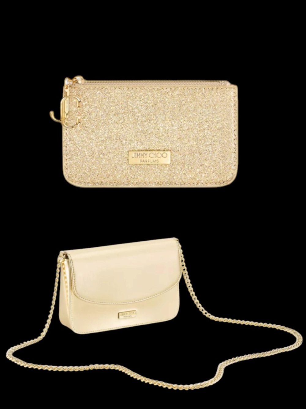 Jimmy Choo Gold Glitter Card Holder & Crossbody Bag Set - beauty - new